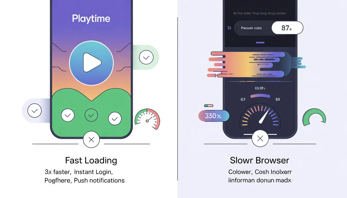 Playtime app features comparison showing speed and performance benefits over browser