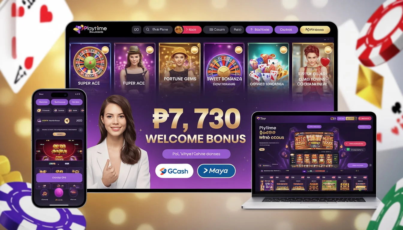 Playtime Gaming Philippines official homepage showing casino games and welcome bonus
